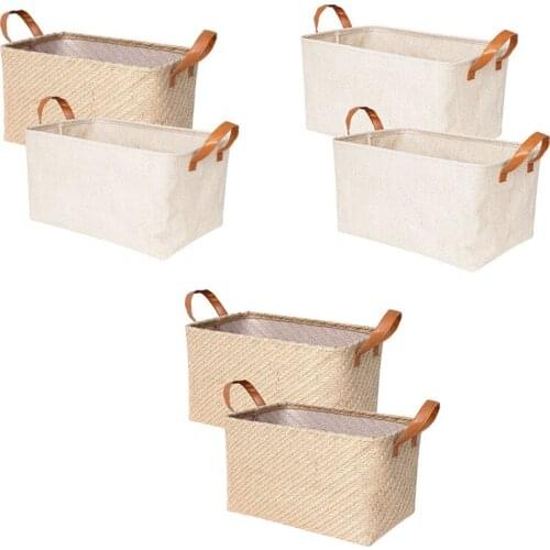 HOT 2Pcs Woven Storage Basket Eco-Friendly Home Storage Box Foldable Organizer Box Laundry Baskets Toys Sundries Organizer