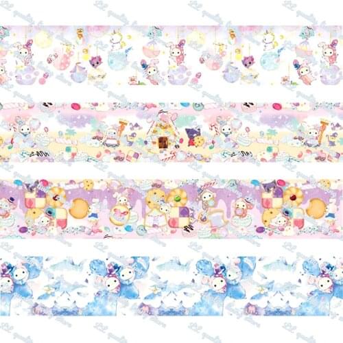 22mm-75mm Cute Cartoon Bunny printed grosgrain ribbon DIY handmade material Wedding Party Decoration 50 yards