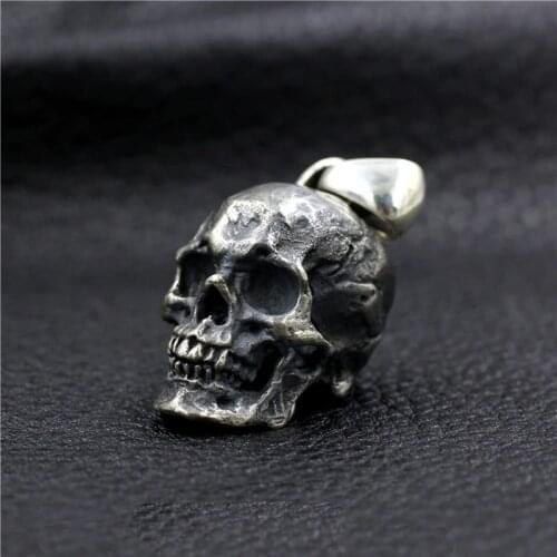 925 STERLING SOLID SILVER Thai MENS SKULL Skeleton Artisan Gothic PENDANT Charm Jewelry A3185