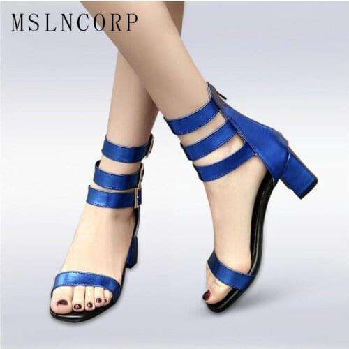 Plus Size 34-48 Fashion Summer Trendy Sandals Women Ankle Strap Concise Chunky High Heels Pumps Shoes Boots Ladies Dress Party