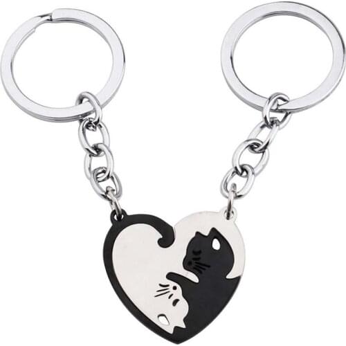 2pcs Black and White or Gold and White Matching Puzzle Cat Couples Keychain Best Birthday Gift for Couple BFF Cat Lover kyring
