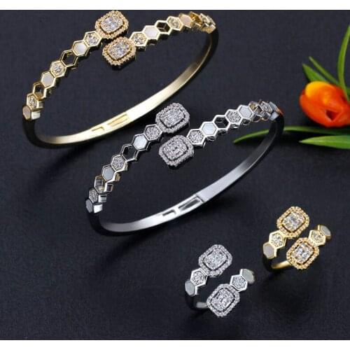 BrideTalk luxury African Bangle Ring Set CZ shell Jewelry Sets For Women Wedding Cubic Zircon Crystal Dubai Bridal Jewelry Set