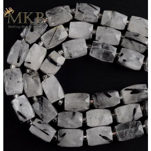 Natural Stone Black Rutilated Quartz Faceted Column Beads For Jewelry Making Spacer Loose Beads DIY Bracelets Jewellery Strand15