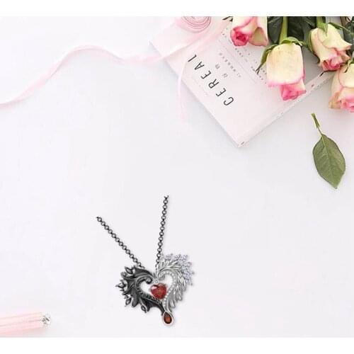 Black Rose Gold Angle Devil Wings Pendant Necklace Stainless Steel Couples Heart Love Pendants Necklaces For Lover
