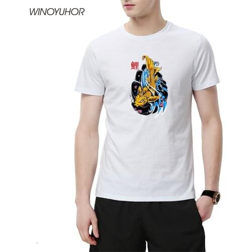 Koi Fish Japan Style Anime T-Shirt Men O-Neck Short Sleeve Tshirt Cotton Harajuku Graphic Tees Streetwear Camisas Hombre