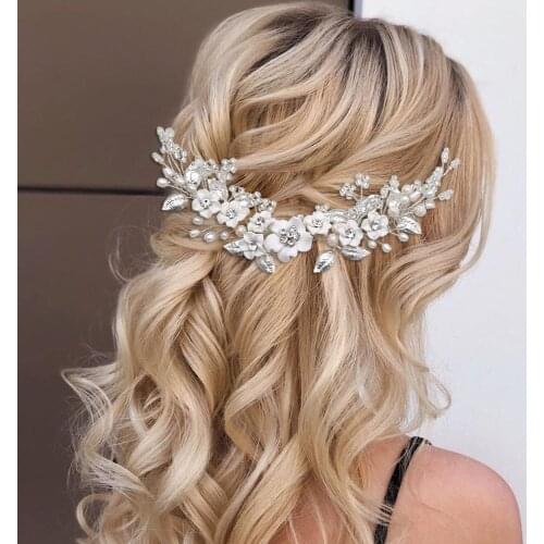 HP337 Pearl Bridal Headwear Crystal Flowers Bride Headdress Wedding Hair Accessories Wedding Hair Tiara Bride Hair Comb