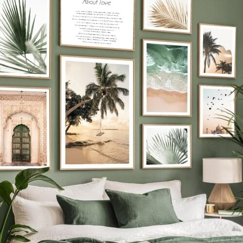 Taj Mahal Sunset Beach Swing Waves Palm Leaf Quotes Wall Art Prints Canvas Painting Nordic Poster Decor Pictures For Living Room