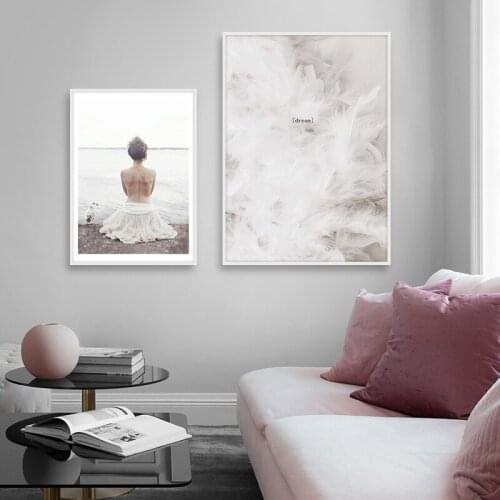 Nordic Style Feather Canvas Art Print Painting Poster Girl Wall Pictures For Living Room Dream Quote Wall Art Home Decoration