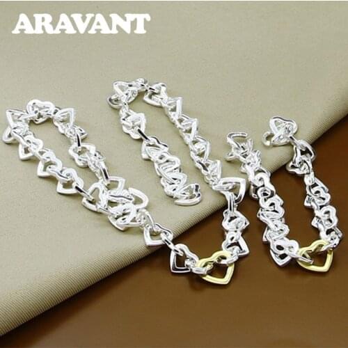 Bridal Jewelry Set 925 Silver Romantic Heart Necklaces Chains Bracelet Ladies Jewelry