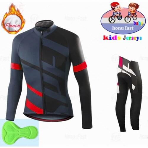 2022 Winter Cycling Clothing Kids Cycling Jersey Set Long Sleeve Clothes Thermal Fleece MTB Uniform Cold Protection Keep Warm