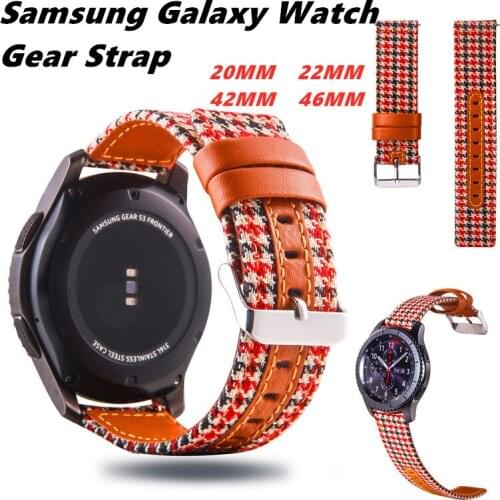 Leather Canvas Watch band Samsung Gears Sport S2 S3 20/22mm Classic Feontier Galaxy Watch strap Wristband Huamiamazfit 42/46mm