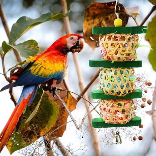 Colorful Bird Bite Toy Parrot Hanging Toys Pet Swing Toy Wooden Practical Hanging Cage Bird Chewing Teeth Griiding Supplies