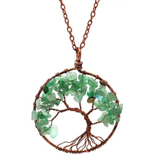 Quartz Natural Stone Tree of Life pendulum Pendant Necklace for Women Healing Crystal Necklaces Pendants Reiki Jewelry