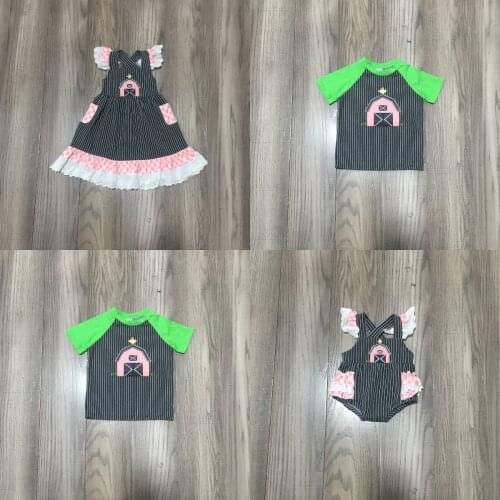 Summer Baby Girls Boys Dress Top Romper Farm Yard Stripe Children Clothes Boutique Cotton Milk Silk Knee Length Ruffles Dress