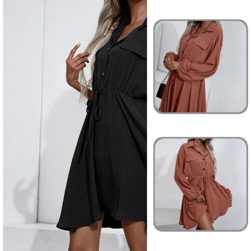 Retro Shirt Dress Buttons A-Line Skin-friendly Turn-Down Collar Mini Dress
