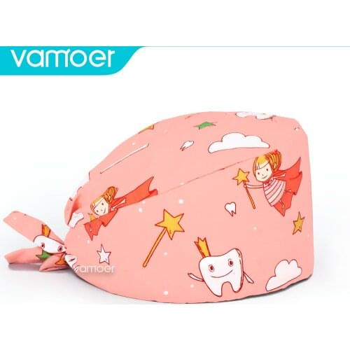 Multicolor High Quality Sweat-absorbent Scrubs Caps Adjustable Cotton Tooth Printing Elastic Scrubs Hats Dentist Caps