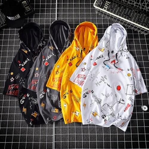 Summer New Men Casual T-Shirts 2021 Male Short Sleeve Hooded T Shirts Men Loose Tops Tees Harajuku Sportswear Tracksuit Clothes