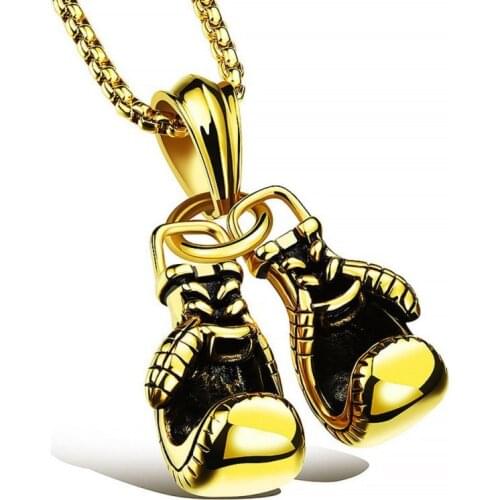 Men Mini Boxing Glove Necklace Stainless Steel Jewelry Cool Charm Pendant Fashion Necklaces Mens Neck Chain Choker