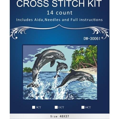 Spray on the dolphins.Counted Cross Stitch 14CT Cross Stitch Sets Wholesale cartoon Cross-stitch Kits Embroidery Needlework