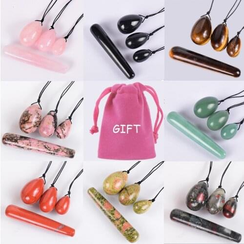 Natural Stone Yoni Egg Set Women Kegel Exerciser Jade Egg Vaginal Muscles Tightening Ball Crystal Rose Quartz Eggs Yoni Wand