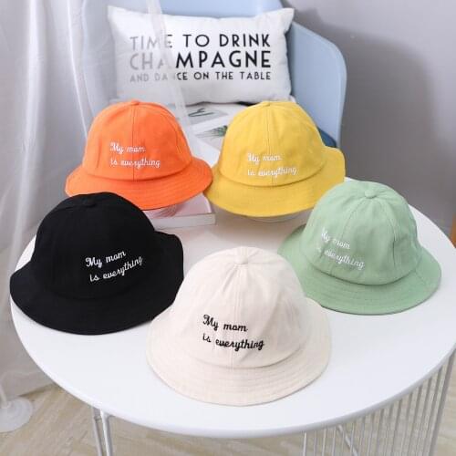 New fahsion All-match my mom is everthing Bucket Hat summer Solid 5 color fisherman Caps boy Girl Sun Hats for kids 2-6 years
