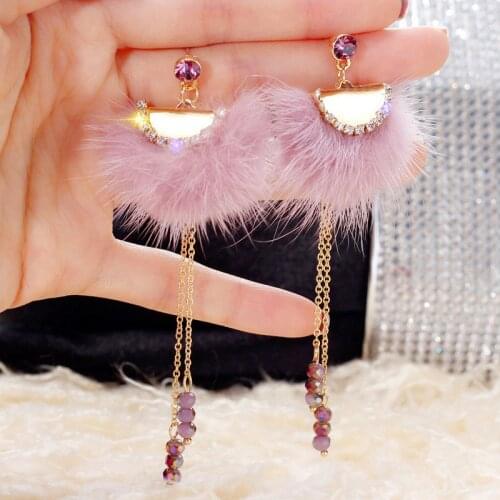 New Winter Fur sector Drop Earrings for Women Shiny Crystals Tassel Dangle Earring female Accessory 2019 fashion Jewelry Gift