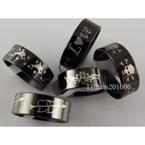 Wholesale 36 pcs 7.5mm black Mixed style stainless steel Mens rings
