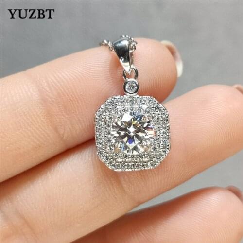 YUZBT 18K White Gold Plated 1 ct Brilliant Cut Gemstone Chain Diamond Test Past D Color Heart Moissanite Pillow Pendant Necklace