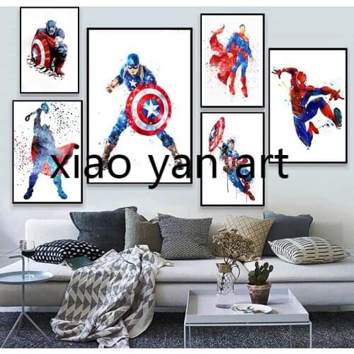 Marvel Avengers Superhero Watercolor Canvas Painting Spiderman Captain America Posters and Prints Home Child Room Decoration