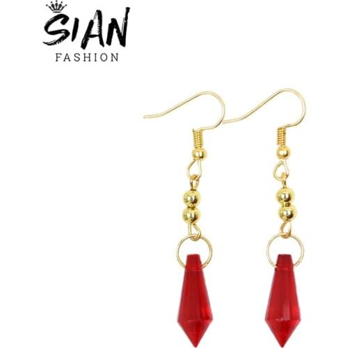 New Creative Genshin Impact Tartaglia Drop Earrings Red Color Childe Ear Clip Earrings for Women Girls Jewelry Accessories Gifts