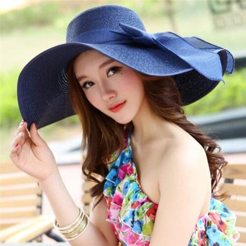 Elegant Big Brim Straw Women Hat Bowknot Folding Beach Cap WomenS Summer Hat Sun Hats Floppy Wide Brim Caps панама женская