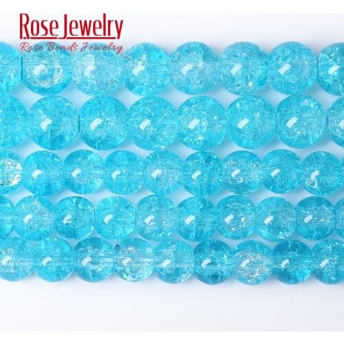 Light Blue Cracked Quartz Glass Beads for Jewelry Making 8 10 12 mm Crystal Round Beads Diy Bracelet Wholesale