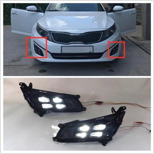 LED DRL day light fog light For Kia Optima K5 2013 2014 2015 Fog lamp Cover Daytime Running Lights with turn yellow signal