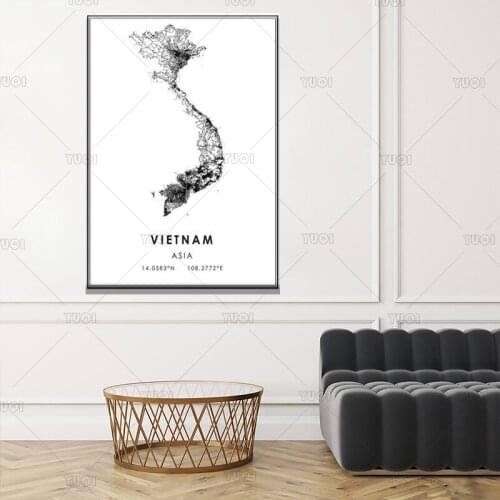 Vietnam map print poster canvas | Vietnam Street mapcanvasWorld CityMap Black White MapPoster Picture Art Canvas Painting