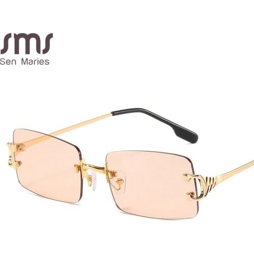 Vintage Rimless Sunglasses Women Men Retro Brand Designer Sun Glasses Female Male Rectangle Eyewear UV400 Oculos De Sol