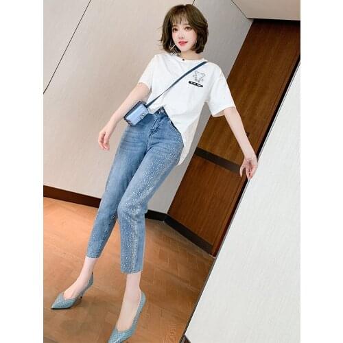 Top Quality Hot drill quarter high waist jeans