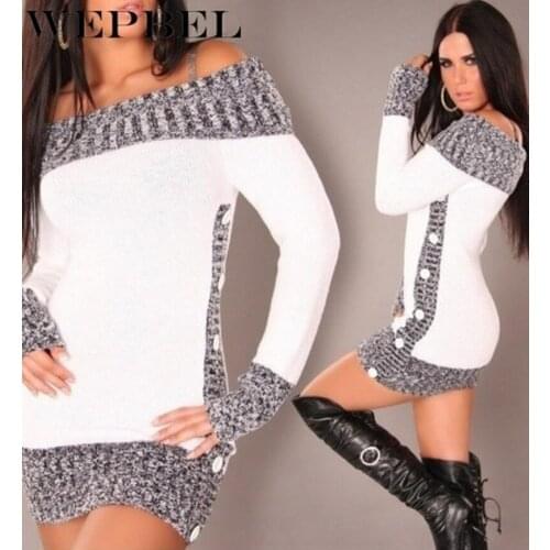 WEPBEL Knitted Wear Knitted Dress Sweater Dress Autumn Womens Fashion Long Sleeve Mixed Colors Long Sweater Mini Dress