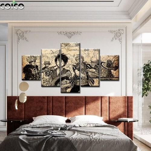 Japanes One Piece Art Posters Print Canvas Painting 5 pcs Anime HD Modular Picture Home Decorative Wall Hanging Prints Framed