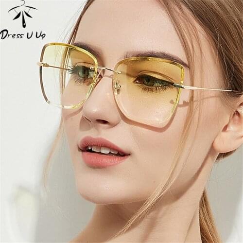 DRESSUUP Womens Rimless Large Frame Sunglasses New Retro Ocean Transparent Colored Glasses Metal Frame UV Protection