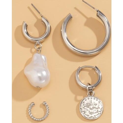 Women Jewelry Geometric Simulated Pearl Earrings Delicate Design Punk Temperament Metal Ear Clip For Women Gifts