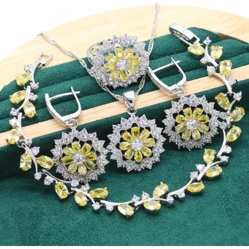 New Yellow Zircon 925 Sterling Silver Jewelry set for Women Wedding Bracelet Earrings Necklace pendant Ring Birthday Gift