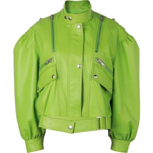 YOLOAgain Oversized Drop-Shoulder Genuine Leather Motorcycle Jacket Women Ladies