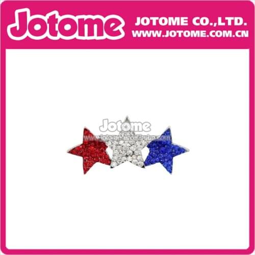 100pcs/lot Patriotic Rhinestone 3 Stars Brooch Pin Silver Tone for 4th of July Independence Day