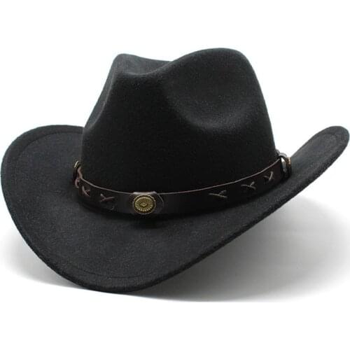 2021 Unisex West Cowboy Hat Vintage Wide Brim Jazz Hat With Leather Belt outdoor Elegant Lady Cowgirl Hat Jazz Toca Sombrero Cap