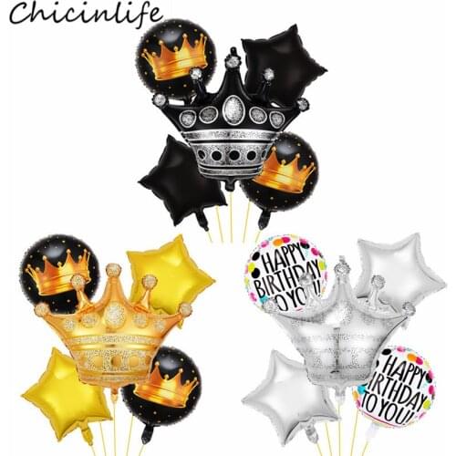 Chicinlife 5Pcs Crown Foil Balloons Happy Birthday Party Decoration Baby Shower Princess Kids 1st Wedding Anniversary Supplies