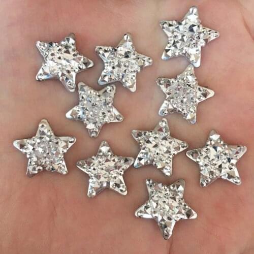 50pcs 16mm Resin Silver Star Flatback Rhinestone Applique DIY Wedding Scrapbook Ornament Crafts SF216