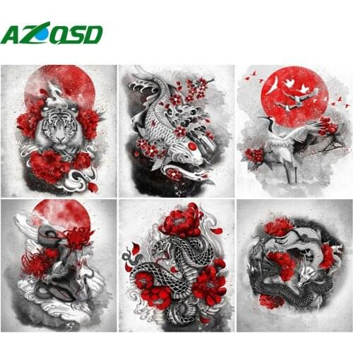 AZQSD Oil Painting By Number Black Red Series Handpainted Modern Wall Picture By Numbers Fish Animal Handmade Room Decoration