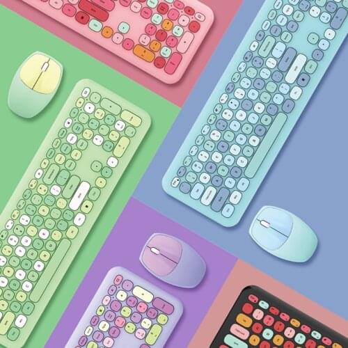 2.4G Wireless Multimedia Keyboard Built-in Intelligent Power Saving Mouse USB Full-Sized Cute 110 Keys Keyboard T84C