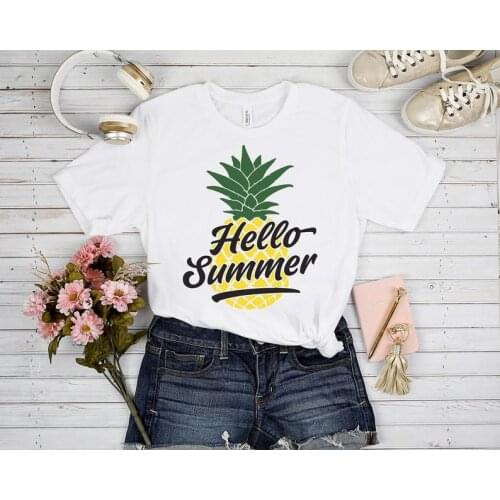Ink Stitch Unisex Pineapple shirt Hello Summer 100% Cotton Fashion Casual Cotton Round Neck Female Shirt Short Sleeve Top Tees