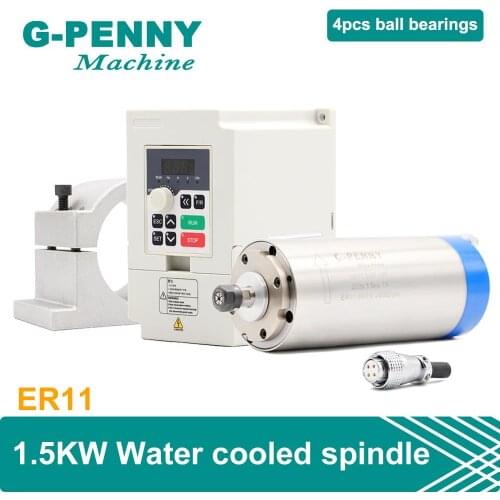 G-penny CNC Water Cooled Spindle 1.5KW ER11 Wood Working Spindle Motor 80x200mm & 1.5kw VFD/inverter & 80mm Bracket Clamp Holder
